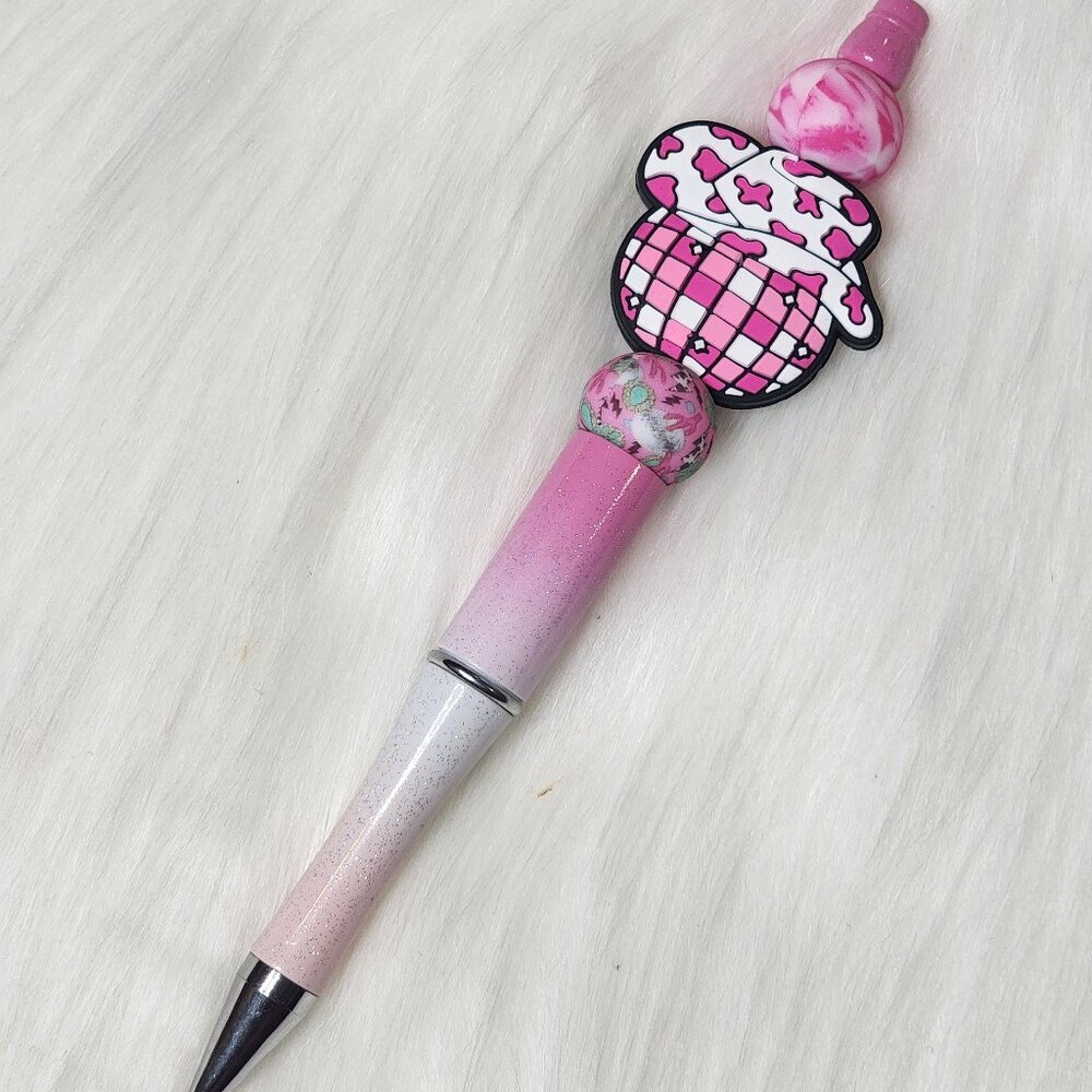 Pink Cowboy Hat Silicone Beaded Ink Pen
